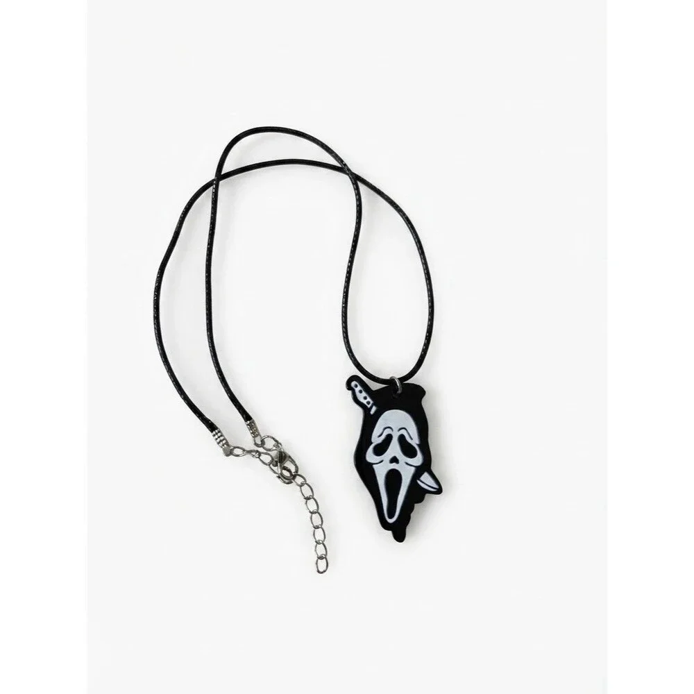 Scream Ghostface Horror Movie Pendant Necklace Black Choker Halloween Spooky Fal